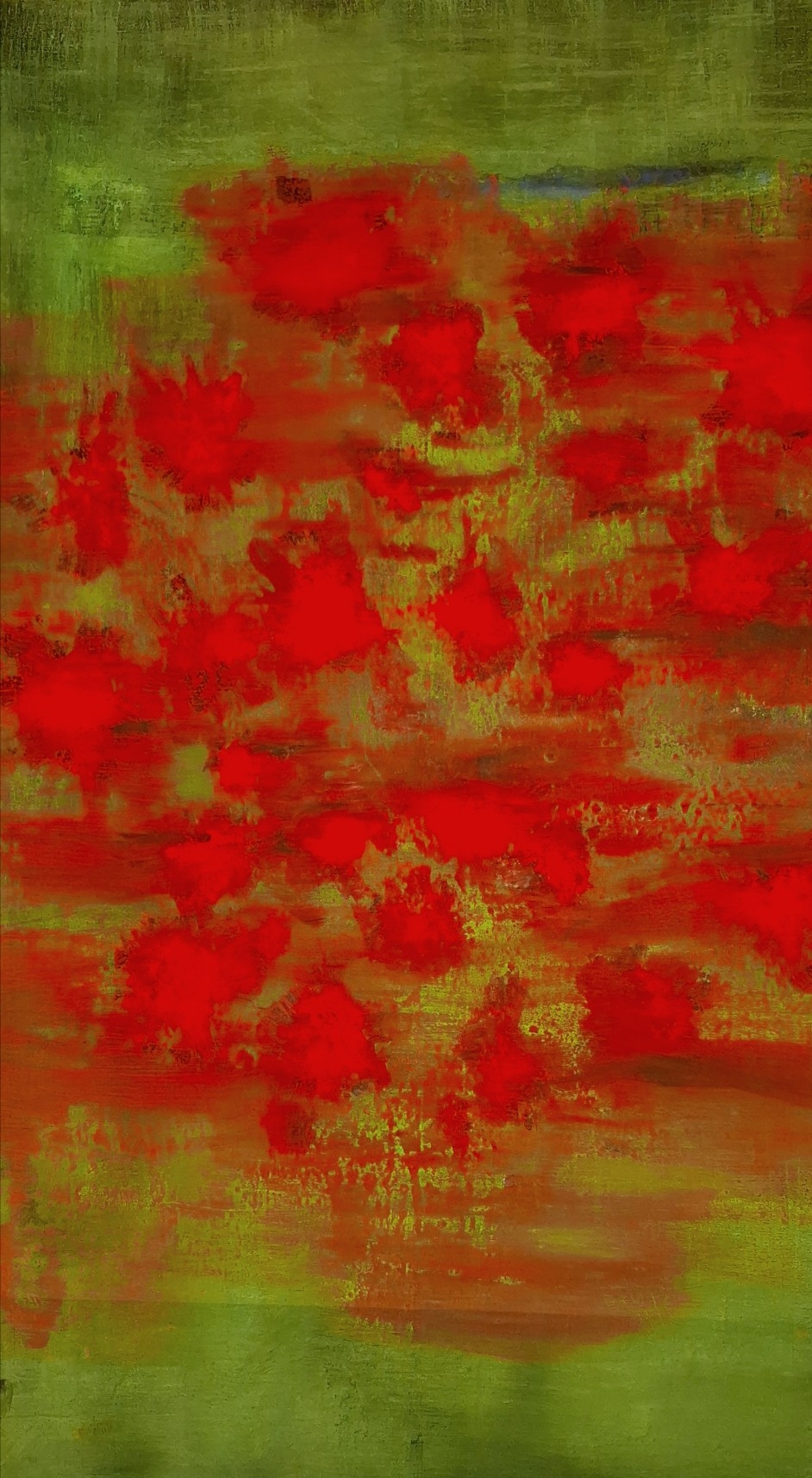 Pigments rouges et verts sur toile