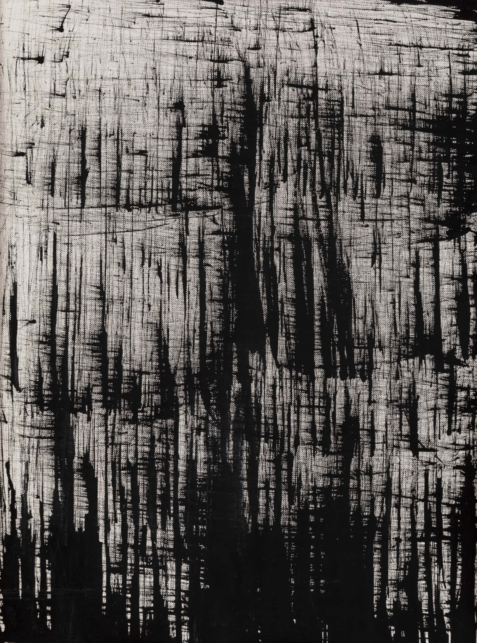 Abstrait moderne avec lignes noires sur fond blanc, œuvre de Catherine Gioria.